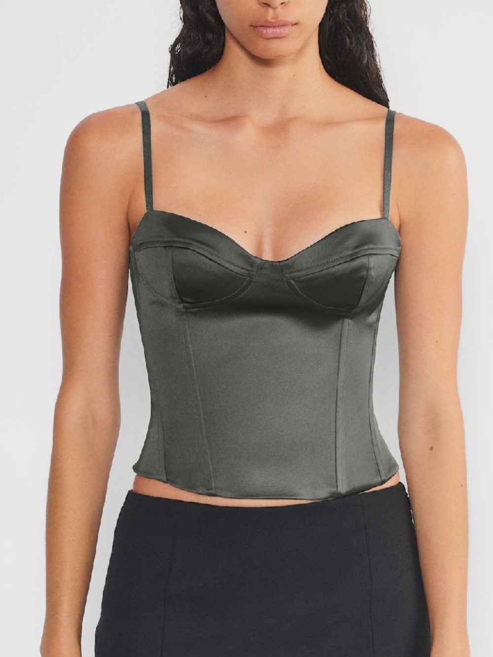 Aritzia TEN 4 Satin Bustier Corset Cami Top Coal Grey Sweetheart Minimal Party
